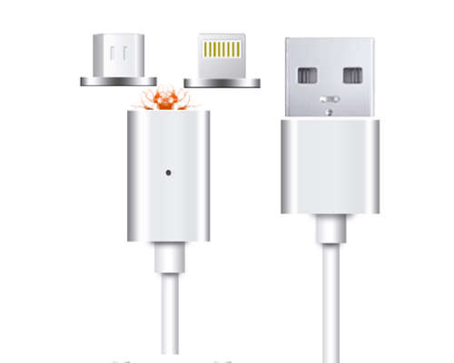 *LOCAL STOCK* 2-In-1 Magnetic Adapter Charger Cable For Iphone Ipad & Samsung Micro USB - Silver
