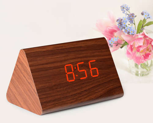 *LOCAL STOCK* Modern Triangle Wood LED Wooden Alarm Digital Desk Clock Thermometer