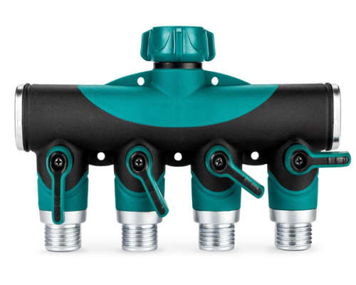 4- Way Metal Garden Hose Splitter,Fits With Outdoor Faucet,Sprinkler  Irrigation Systems, Leak Proof