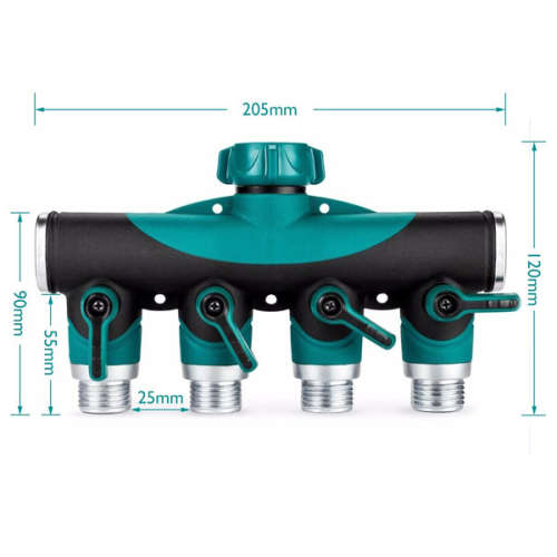 4- Way Metal Garden Hose Splitter,Fits With Outdoor Faucet,Sprinkler  Irrigation Systems, Leak Proof