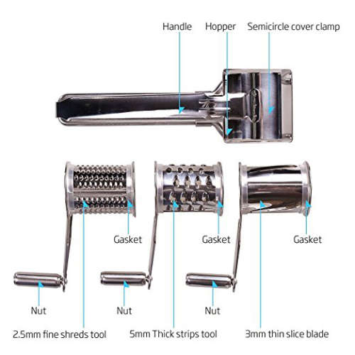 Rotary Cheese Grater - Vegetable Cheese Cutter  Shredder with 3 Interchanging Rotary Slicer Unboxed