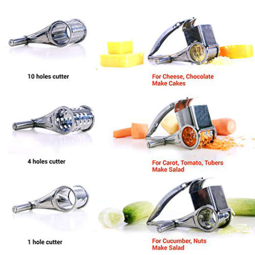 Rotary Cheese Grater - Vegetable Cheese Cutter  Shredder with 3 Interchanging Rotary Slicer Unboxed