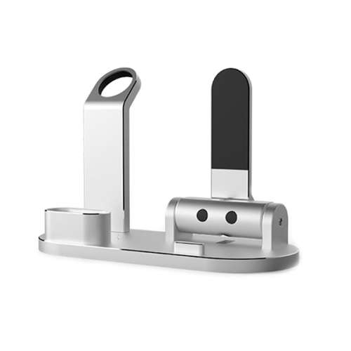 3 in 1 Aluminum Charging Dock Stand For iWatch Airpods iPhone-Silver Unboxed