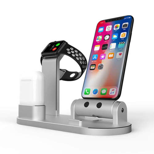 3 in 1 Aluminum Charging Dock Stand For iWatch Airpods iPhone-Silver Unboxed