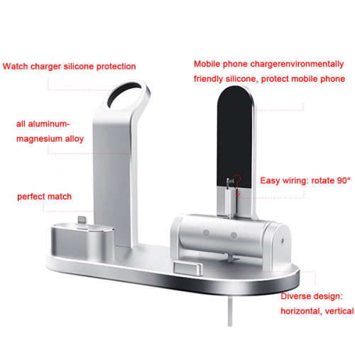 3 in 1 Aluminum Charging Dock Stand For iWatch Airpods iPhone-Silver Unboxed