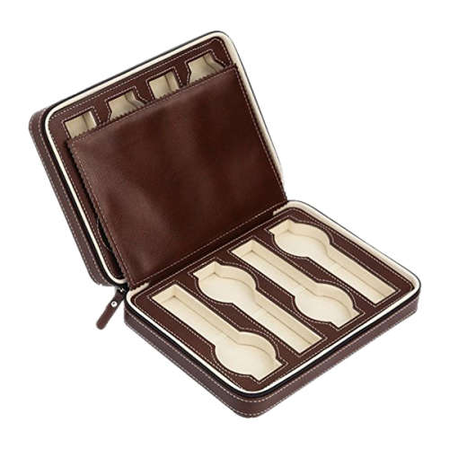 8 Slots Zippered Watch Box Travel Watch Storage Case Portable Organizer - Brown