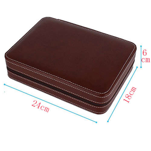 8 Slots Zippered Watch Box Travel Watch Storage Case Portable Organizer - Brown