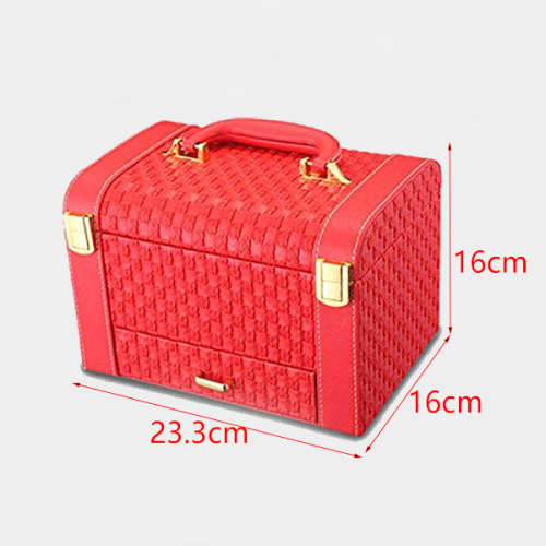 Three-Layer PU Jewelry Box with Lock & Mirror - Red Unboxed