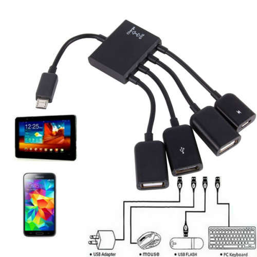 4 Port Micro USB OTG Power Charging Hub Cable & Adapter Unboxed
