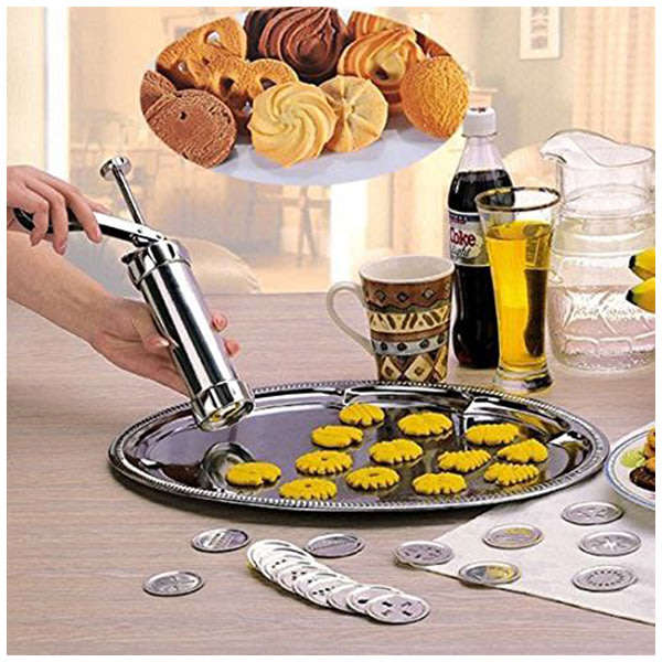 Biscuit Cookie Press Set Includes 20 Disc Shapes & 4 Icing Tips Unboxed