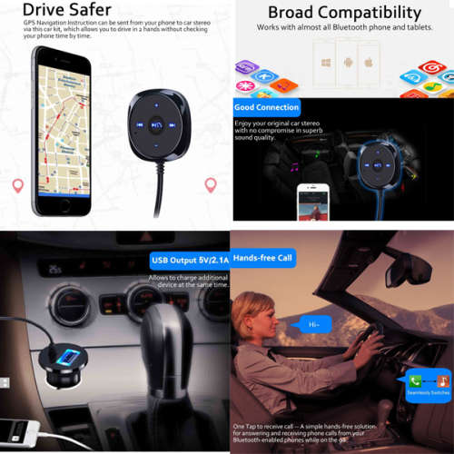 Bluetooth Car Adapter Wireless Stereo Handsfree Speakerphone Unboxed