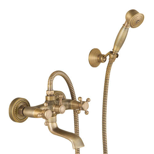 Antique Brass Two Holes Tub Faucet with Handheld Shower Unboxed