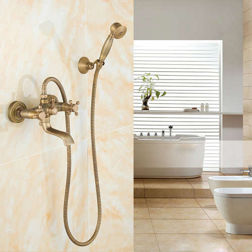 Antique Brass Two Holes Tub Faucet with Handheld Shower Unboxed