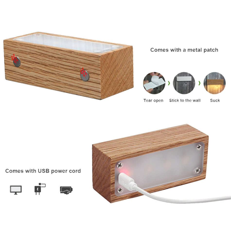 Creative Solid Wood LED Night Light for Bedroom Bedside - Rectangle