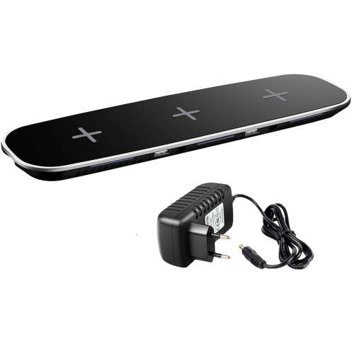 3 in 1 Qi Fast Wireless Charger Pad With 2 USB Ports-Black Unboxed