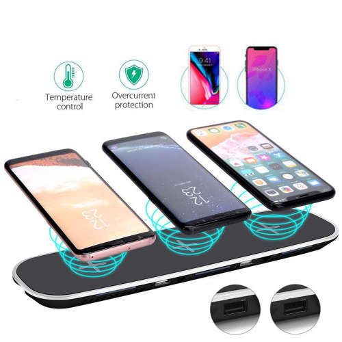3 in 1 Qi Fast Wireless Charger Pad With 2 USB Ports-Black Unboxed