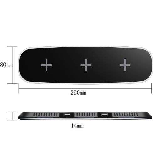 3 in 1 Qi Fast Wireless Charger Pad With 2 USB Ports-Black Unboxed