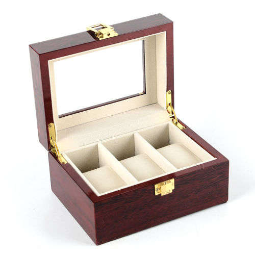 Elegant Cherry Wood 3 Grid Watch Display Collection Case Jewelry Storage Organizer Unboxed