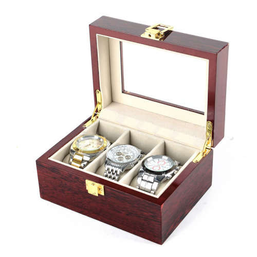 Elegant Cherry Wood 3 Grid Watch Display Collection Case Jewelry Storage Organizer Unboxed