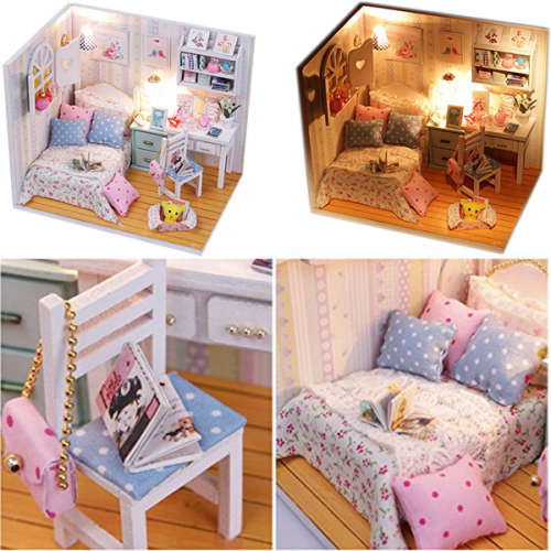 Dollhouse Miniature DIY House Kit Creative Room With Furniture and Cover Unboxed