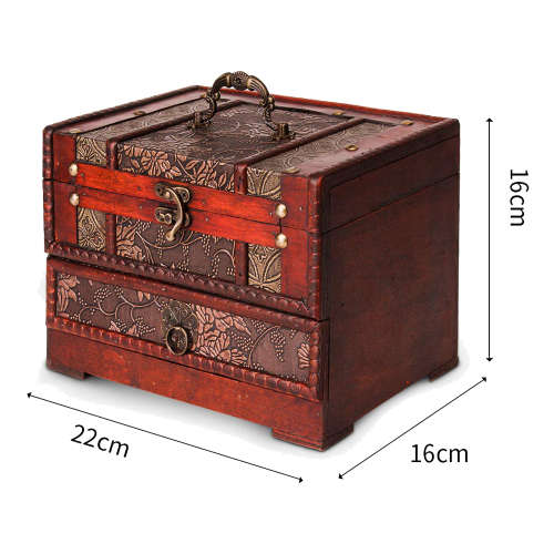 Antique Flower Carved Wooden Jewelry Storage Box Unboxed