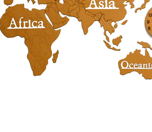 DIY 3D Wooden World Map Wall Clock-Brown Unboxed