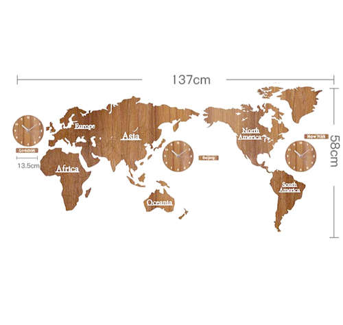 DIY 3D Wooden World Map Wall Clock-Brown Unboxed