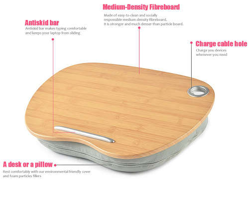 Wood Multi-Function Knee Pad Lap Desk Pilliow for Laptop iPad Tablet Unboxed
