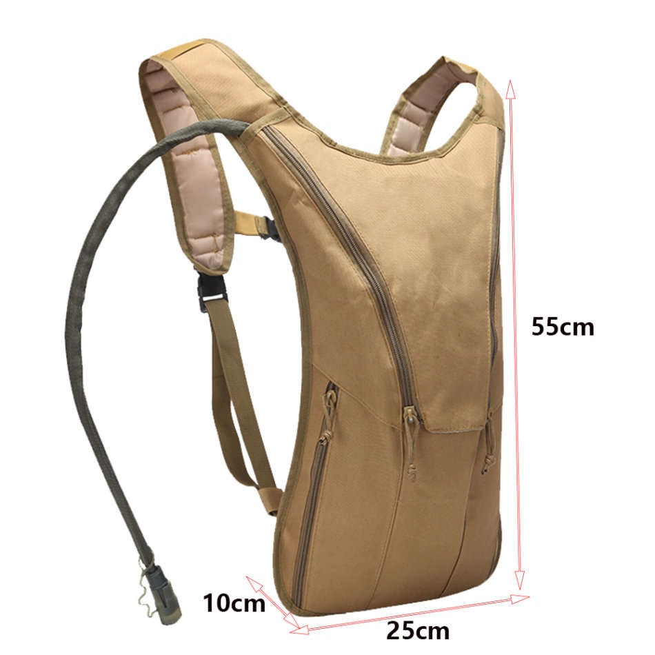 Hydration Backpack with 2L Water Bladder for Camping - Khaki Unboxed