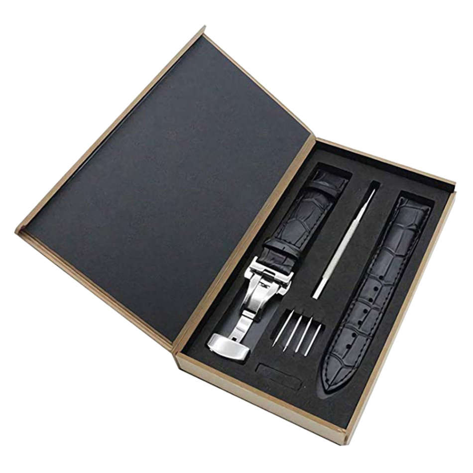 15mm Width Leather Watch Band Strap with Butterfly Buckle - Silver Buckle Unboxed