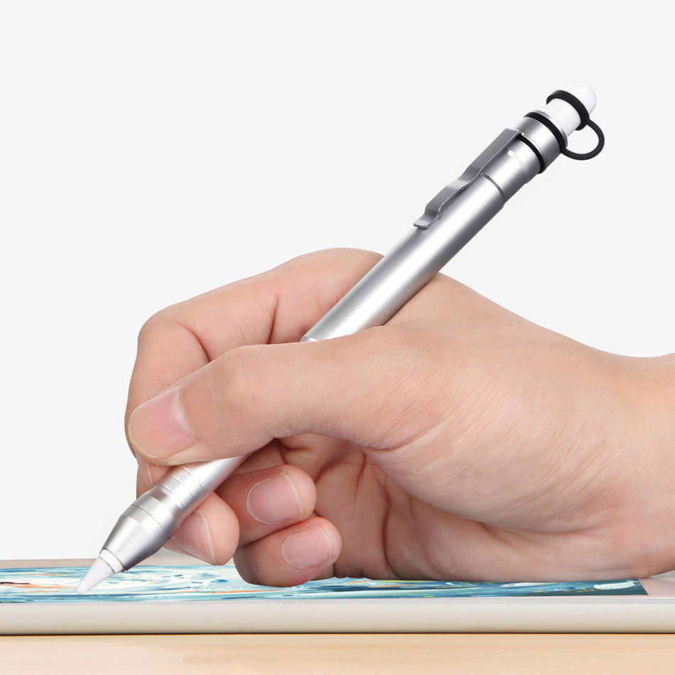 Aluminum Protective Case Cap Holder Built-in Clip for Apple Pencil-Silver Unboxed