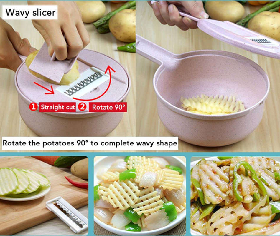 9-in-1 Multipurpose Kitchen Mandoline Slicer Kit - Pink Unboxed