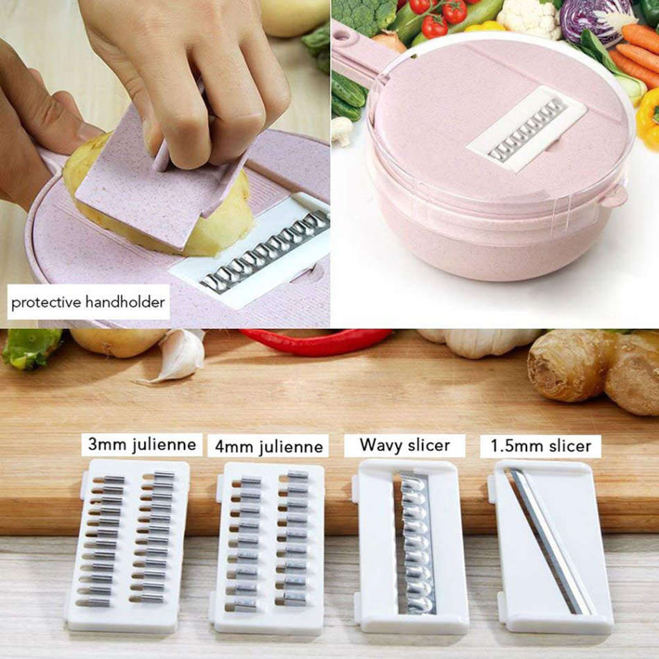9-in-1 Multipurpose Kitchen Mandoline Slicer Kit - Pink Unboxed