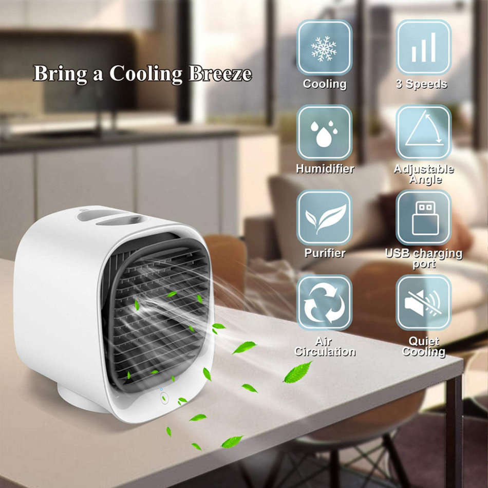 Portable Desktop Mini USB Fan Air Conditioner Purifier Humidifier - White