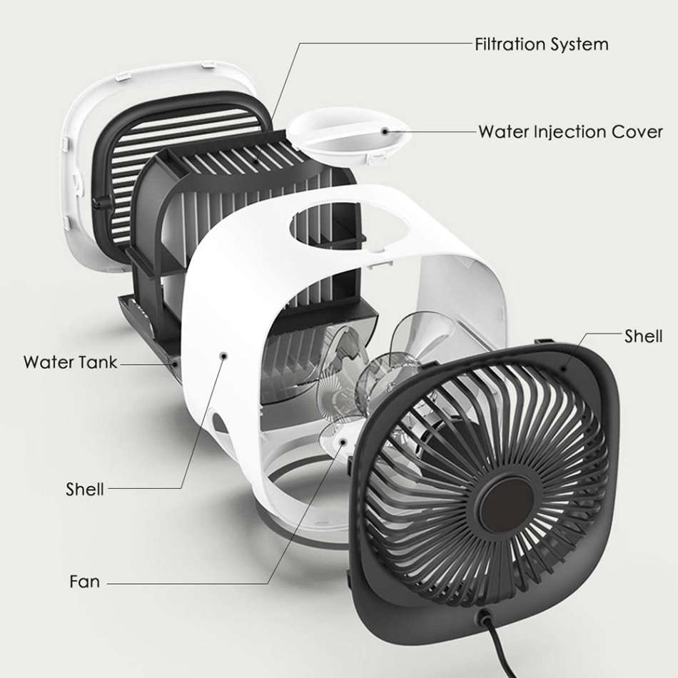 Portable Desktop Mini USB Fan Air Conditioner Purifier Humidifier - White