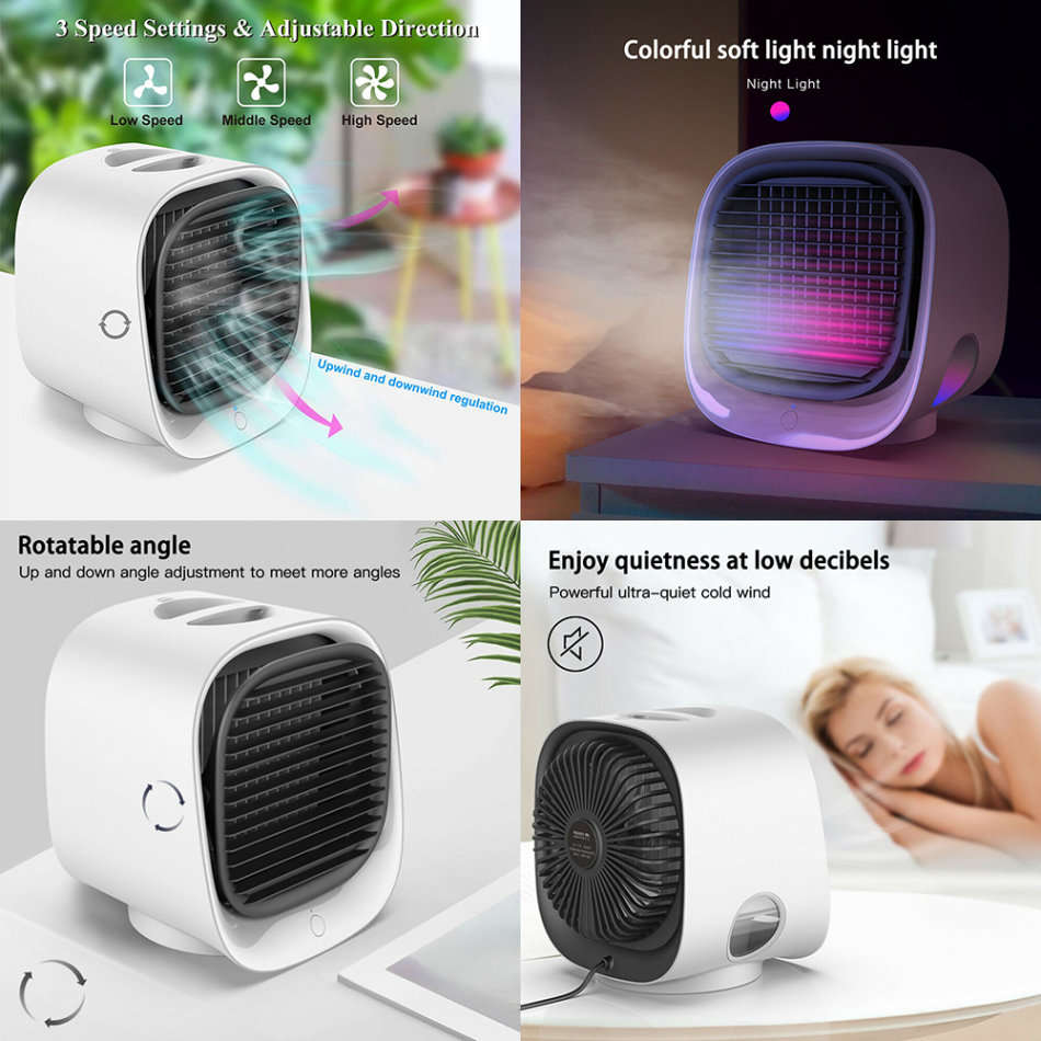 Portable Desktop Mini USB Fan Air Conditioner Purifier Humidifier - White