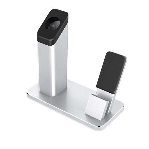Aluminum 2 in 1 Charging Dock for Apple Watch & Phone-Silver Unboxed