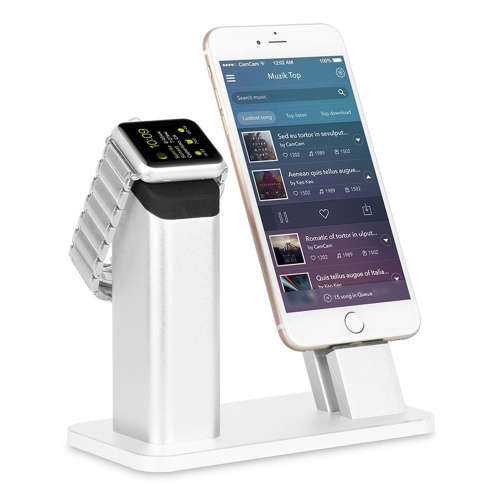 Aluminum 2 in 1 Charging Dock for Apple Watch & Phone-Silver Unboxed