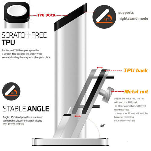 Aluminum 2 in 1 Charging Dock for Apple Watch & Phone-Silver Unboxed