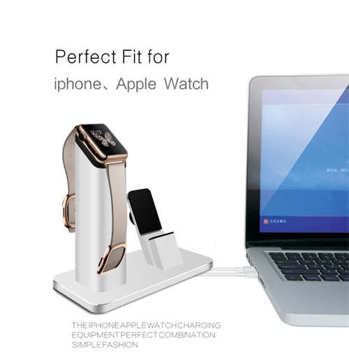 Aluminum 2 in 1 Charging Dock for Apple Watch & Phone-Silver Unboxed