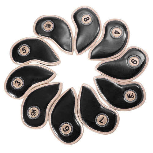 10 Piece Crystal Pu Leather Golf Iron Head Covers Set-Black Unboxed