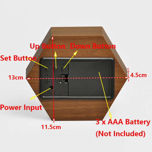 Hexagon Wood Digital Desk Alarm Clock - Brown Unboxed