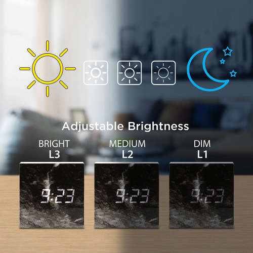 Mini Cube LED Digital Marble Pattern Alarm Clock - Black Unboxed