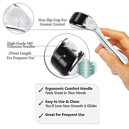 0.25mm 540 Titanium Microneedles Skin Roller - Silver & Black Unboxed