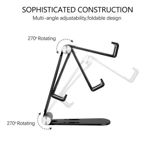 Foldable Aluminum Stand for Smartphone & Mini Tablets - Black Unboxed