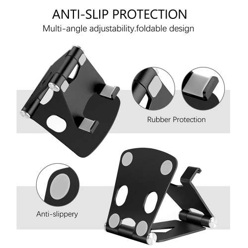 Foldable Aluminum Stand for Smartphone & Mini Tablets - Black Unboxed