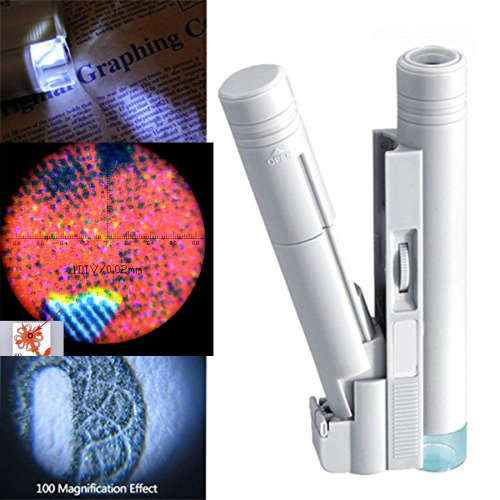 100X Pocket Reading Illuminant Magnifier with LED Light & Scale Loupe Unboxed