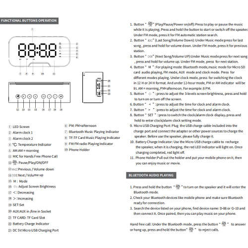 MultiFunction LED Mirror Digital Alarm Clock Bluetooth Speaker FM Radio Unboxed