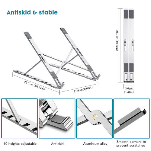 Portable Multi-Angle Aluminum Laptop Stand-Silver Unboxed