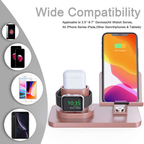 3 in 1 Charging Station for AirPods, iWatch Series & iPhone-Rose Gold Unboxed